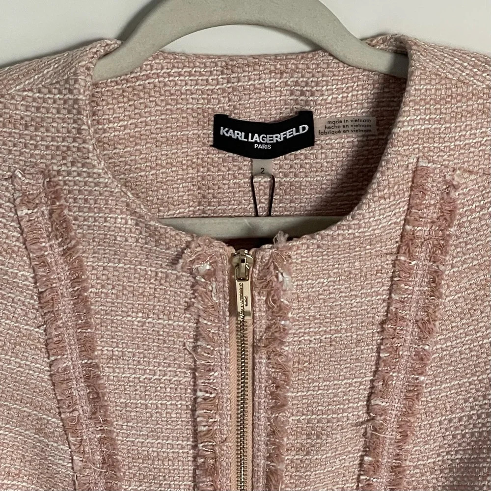 New! Karl Lagerfeld Paris Tweed Fringe Jacket pink nwt 29610 - Picture 3 of 16